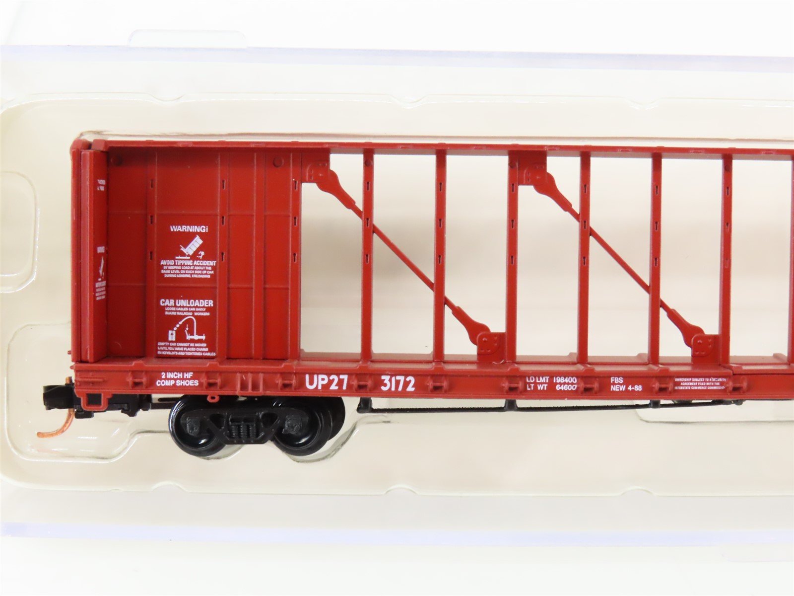 N Scale Red Caboose RN-16503-5 UP Union Pacific Centerbeam Flat Car #273172