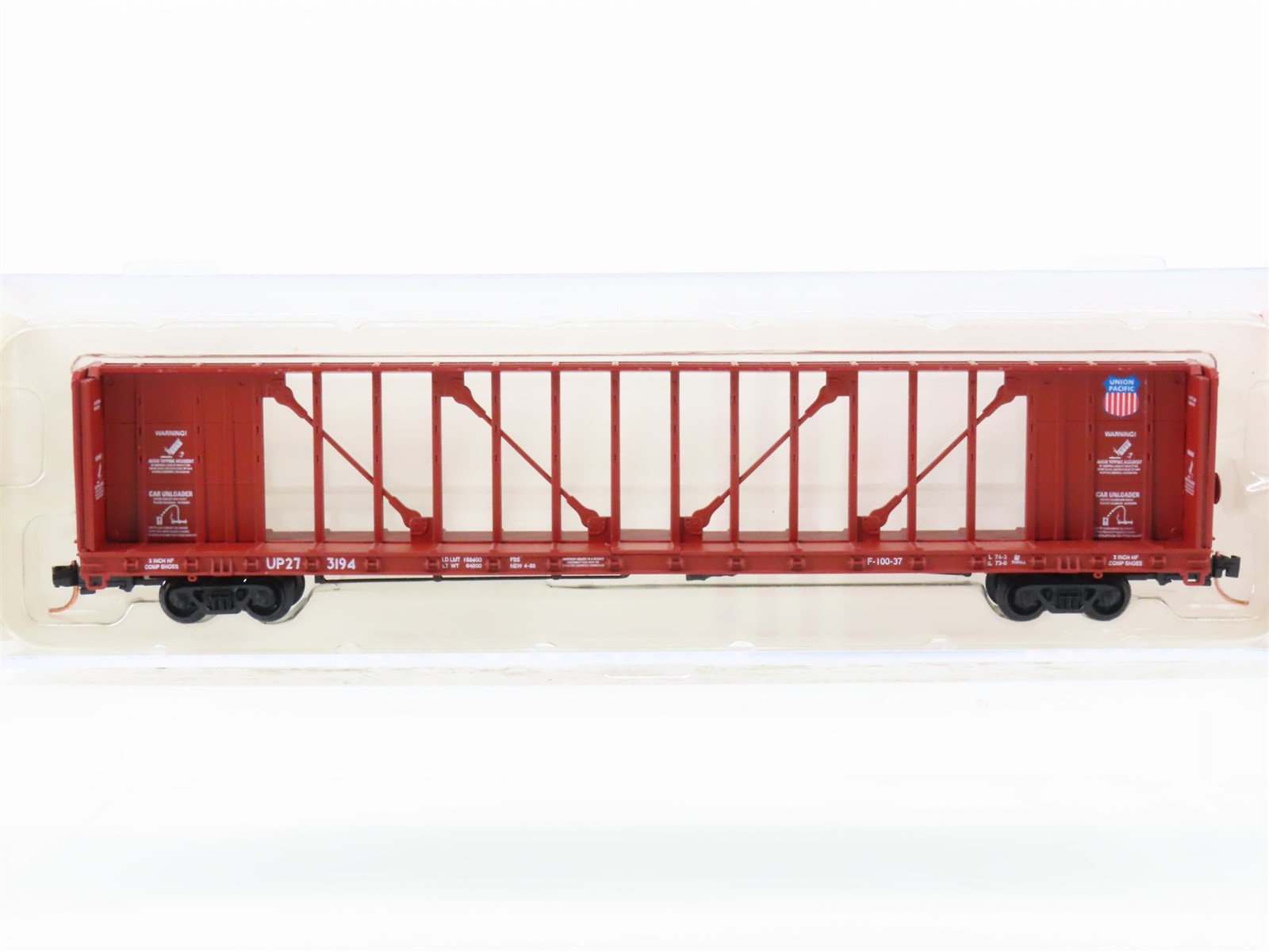 N Scale Red Caboose RN-16503-6 UP Union Pacific Centerbeam Flat Car #273194