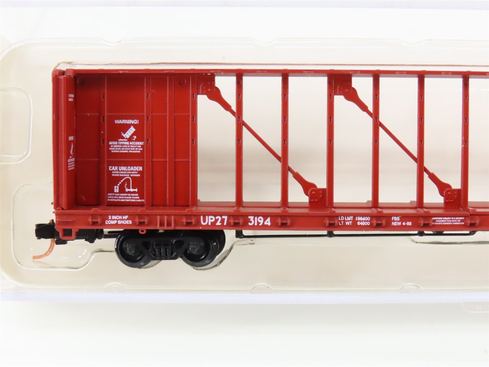 N Scale Red Caboose RN-16503-6 UP Union Pacific Centerbeam Flat Car #273194