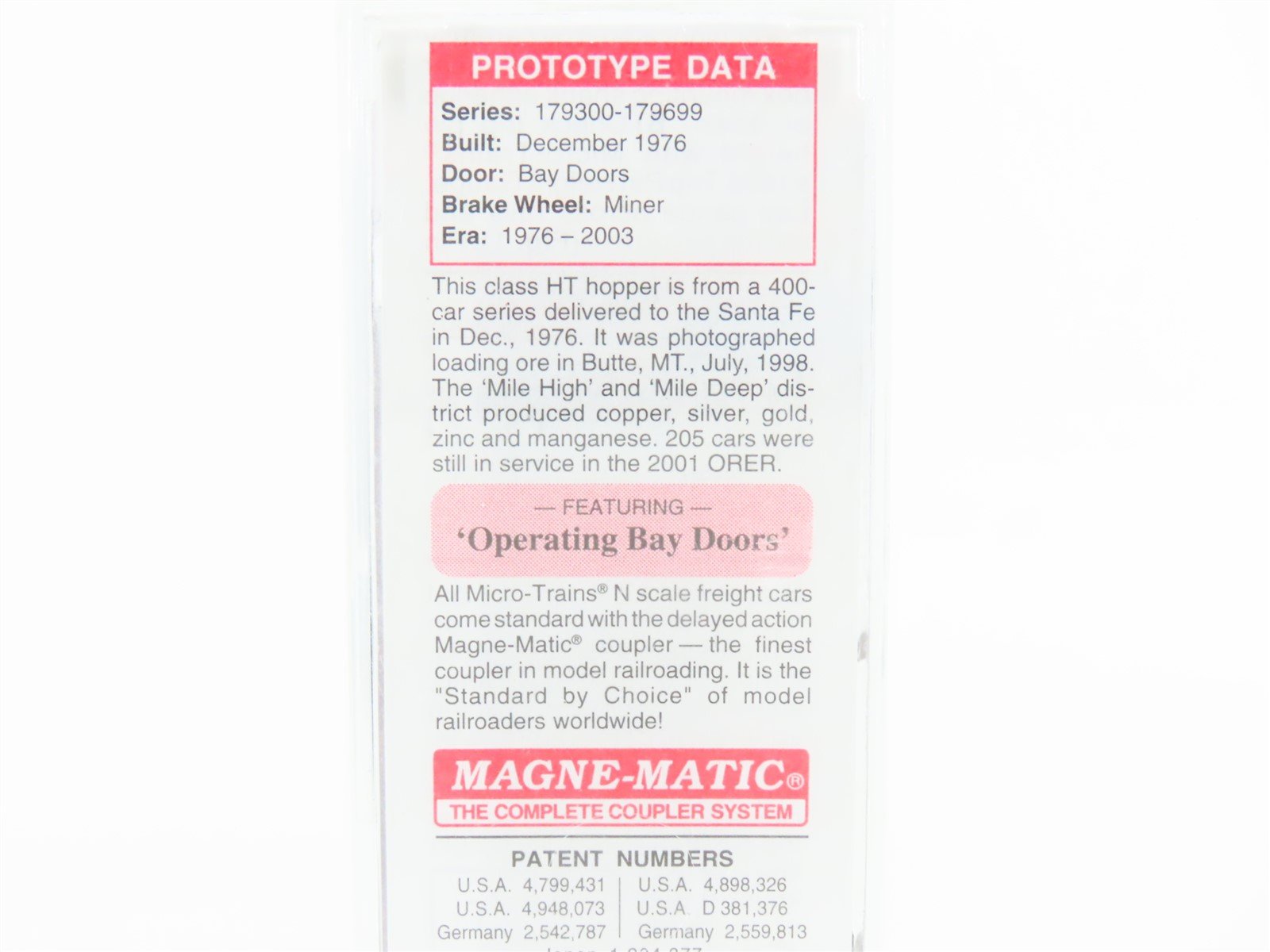 N Scale Micro-Trains MTL 108120.1 ATSF Santa Fe 3-Bay Hopper #179655 w/ Load