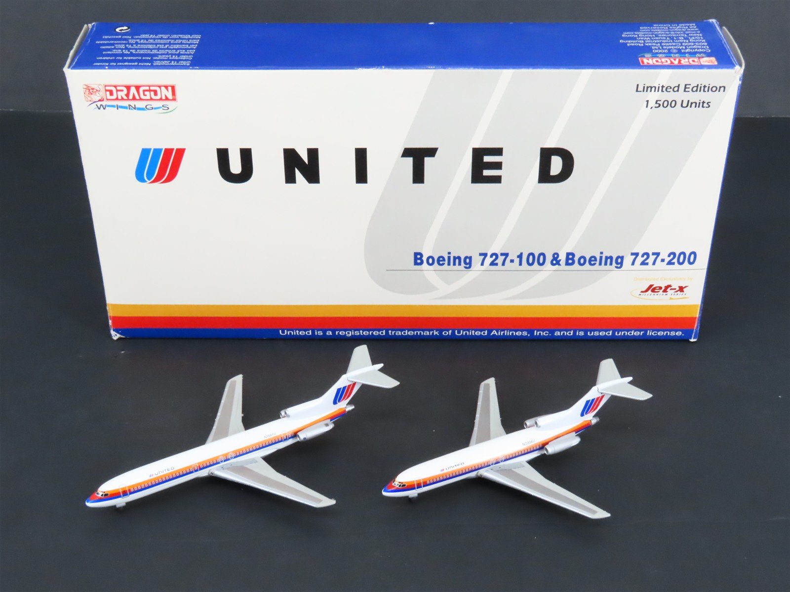 1:400 Dragon Wings Jet-X JX043 Die-Cast United B727-100/200 Airliners 2-Pack