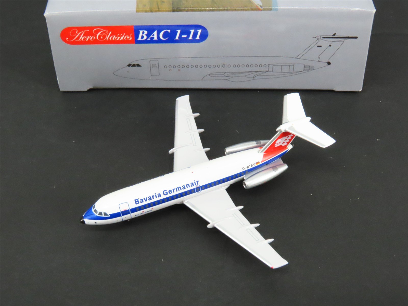 1:400 Scale AeroClassics Die-Cast Bavaria Germanair BAC 1-11 Airliner D-AISY