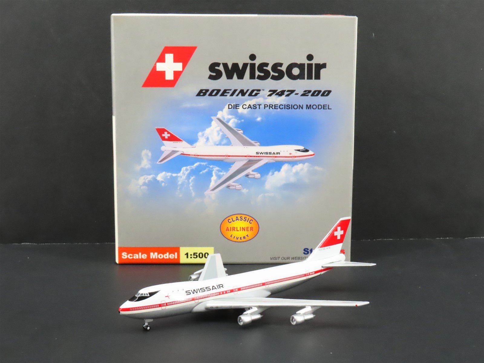 1:500 Scale StarJets SJSWR153 Die-Cast Swissair Boeing 747-200 Aircraft HB-IGA