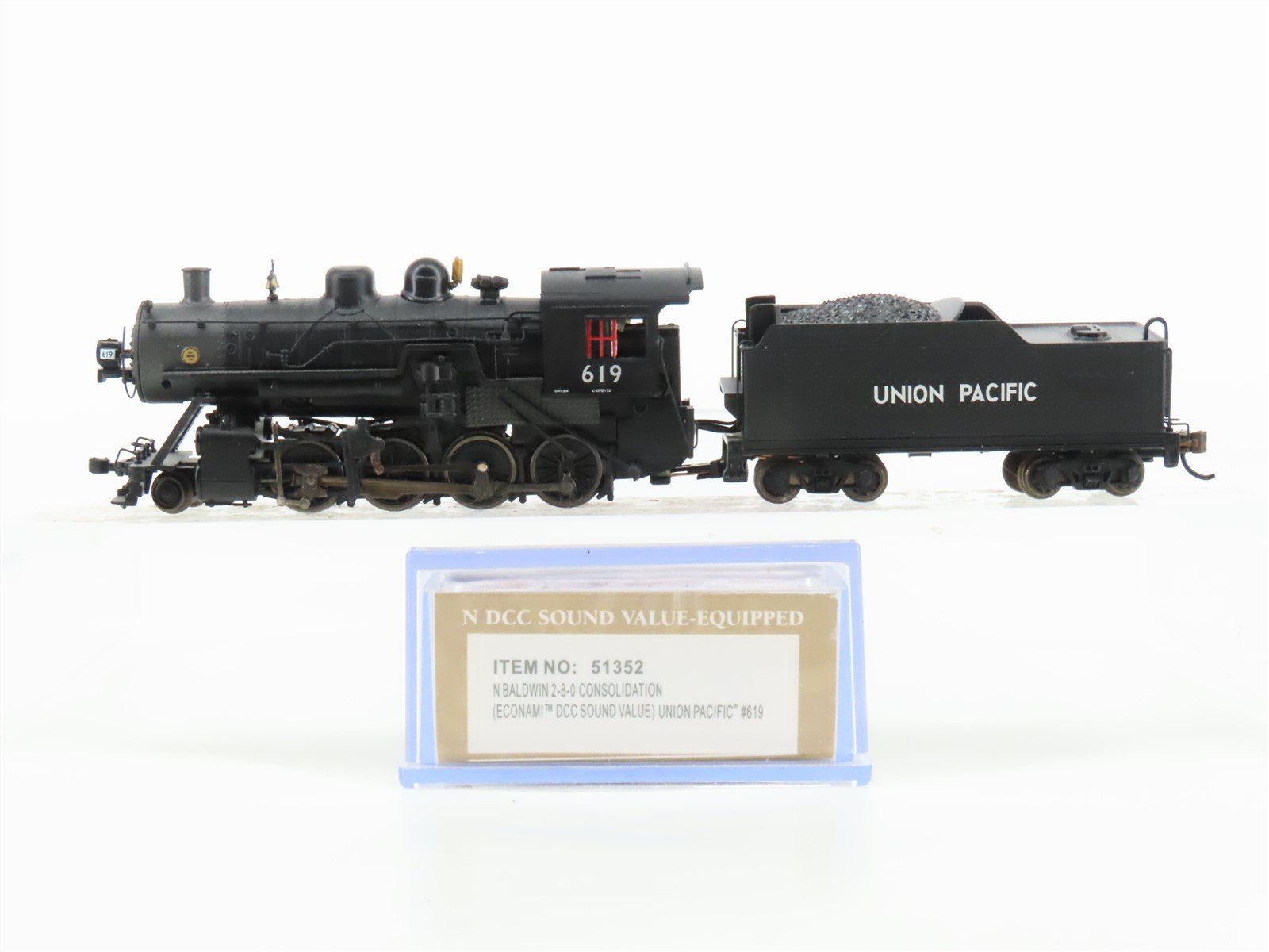 N Scale Bachmann 51352 UP Union Pacific 2-8-0 Steam Locomotive #619 wDCC & Sound