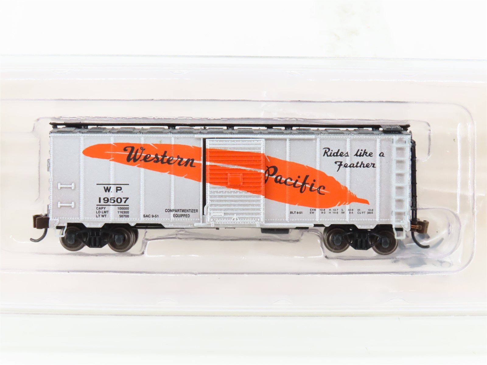 N Scale Bachmann 17072 WP Western Pacific Feather ARR 40' Steel Boxcar #19507