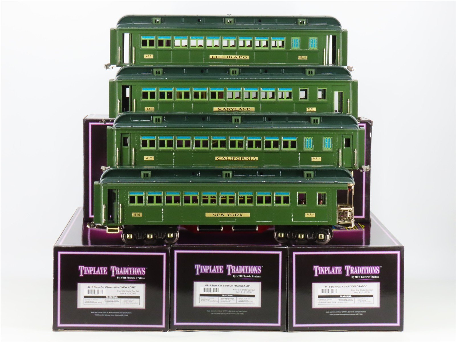 Standard Gauge MTH Tinplate Green State Passenger 4-Car Set