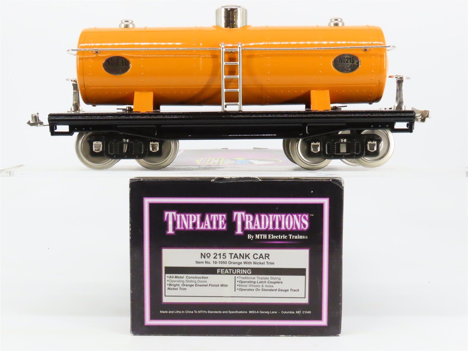 Standard Gauge MTH Tinplate 10-1050 #215 Orange w/ Nickel Trim Tankcar