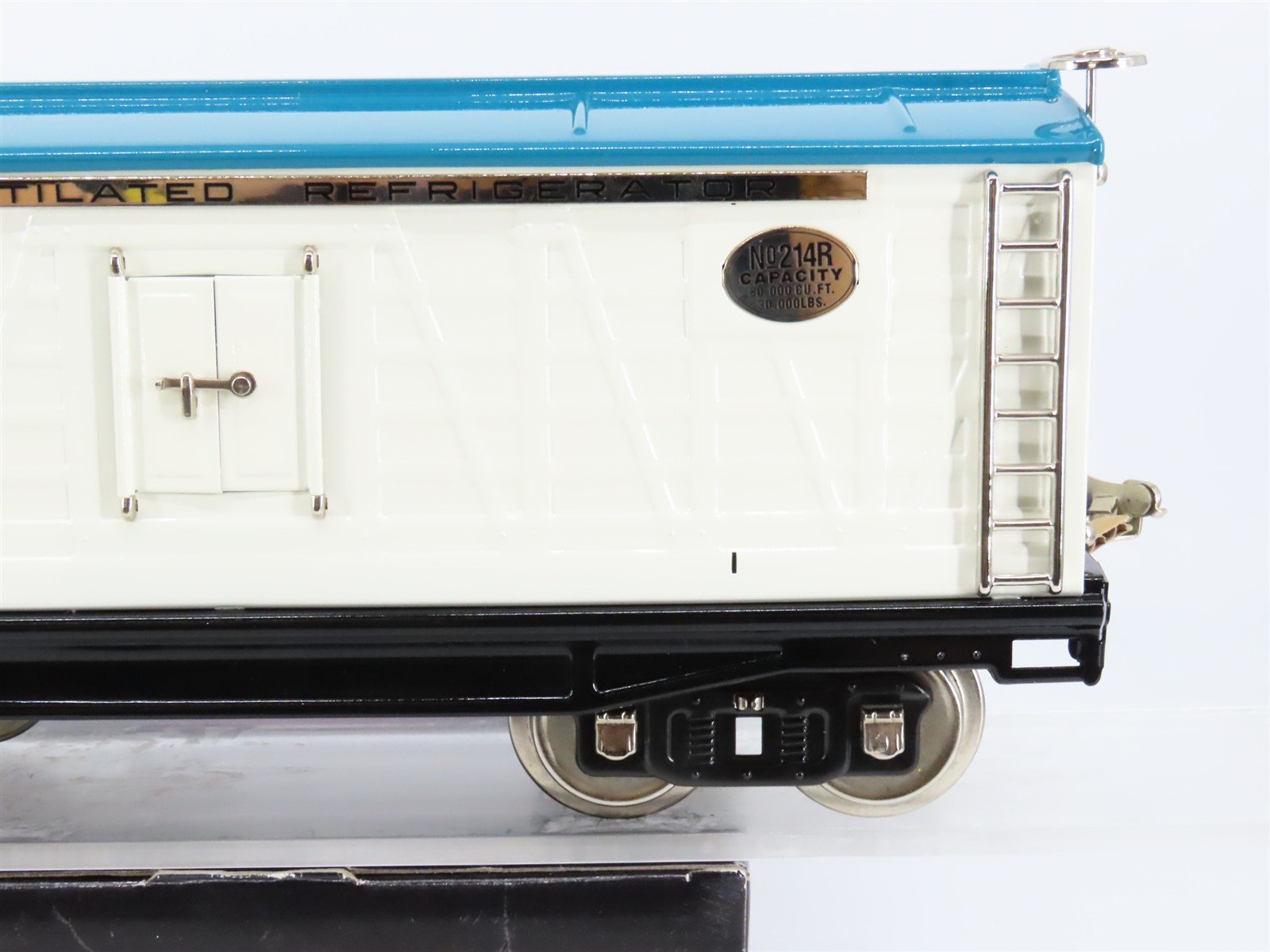 Standard Gauge MTH Tinplate 10-206 #214R White & Blue w/Nickel Trim Reefer
