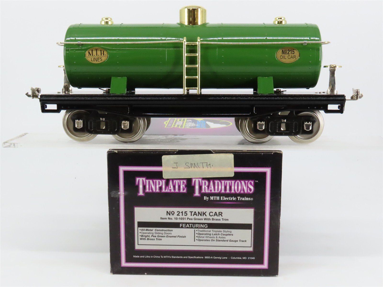 Standard Gauge MTH Tinplate 10-1051 #215 Pea Green w/ Brass Trim Tankcar