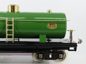Standard Gauge MTH Tinplate 10-1051 #215 Pea Green w/ Brass Trim Tankcar