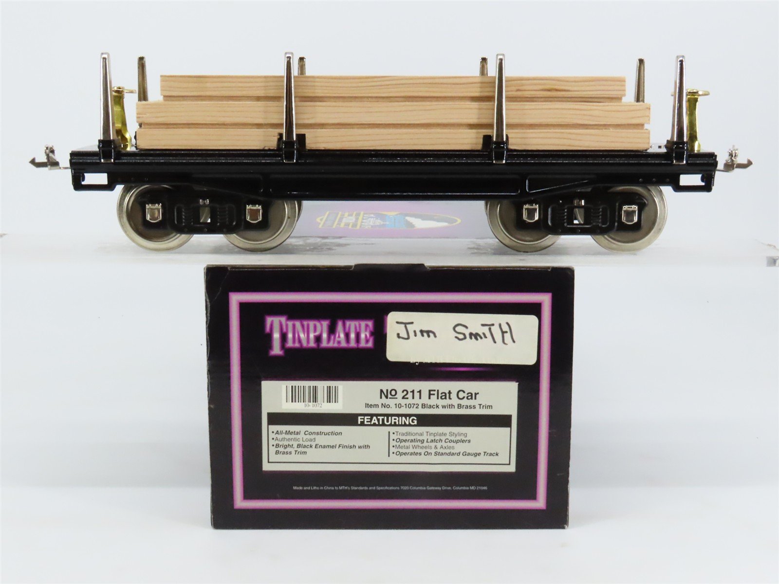 Standard Gauge MTH Tinplate 10-1072 #211 Black w/Brass Trim Flatcar