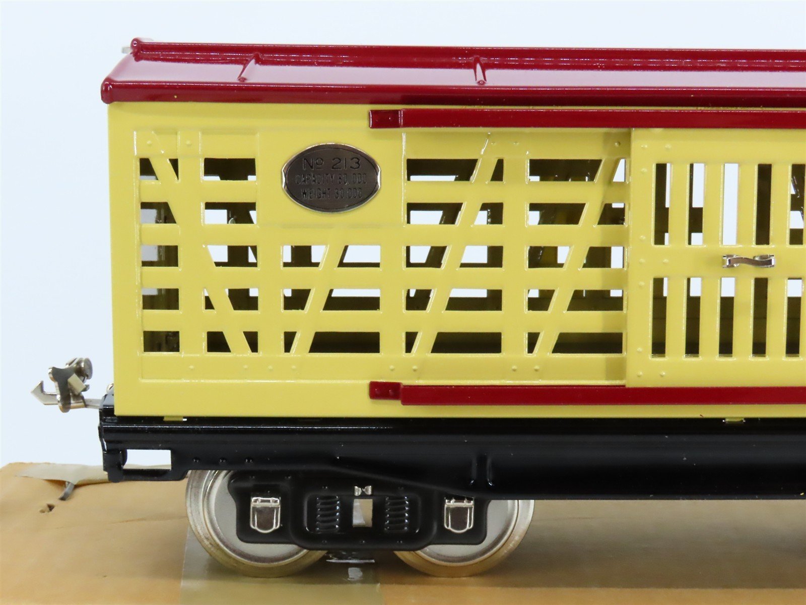 Standard Gauge MTH Tinplate #213 Yellow & Maroon Cattle/Stock Car