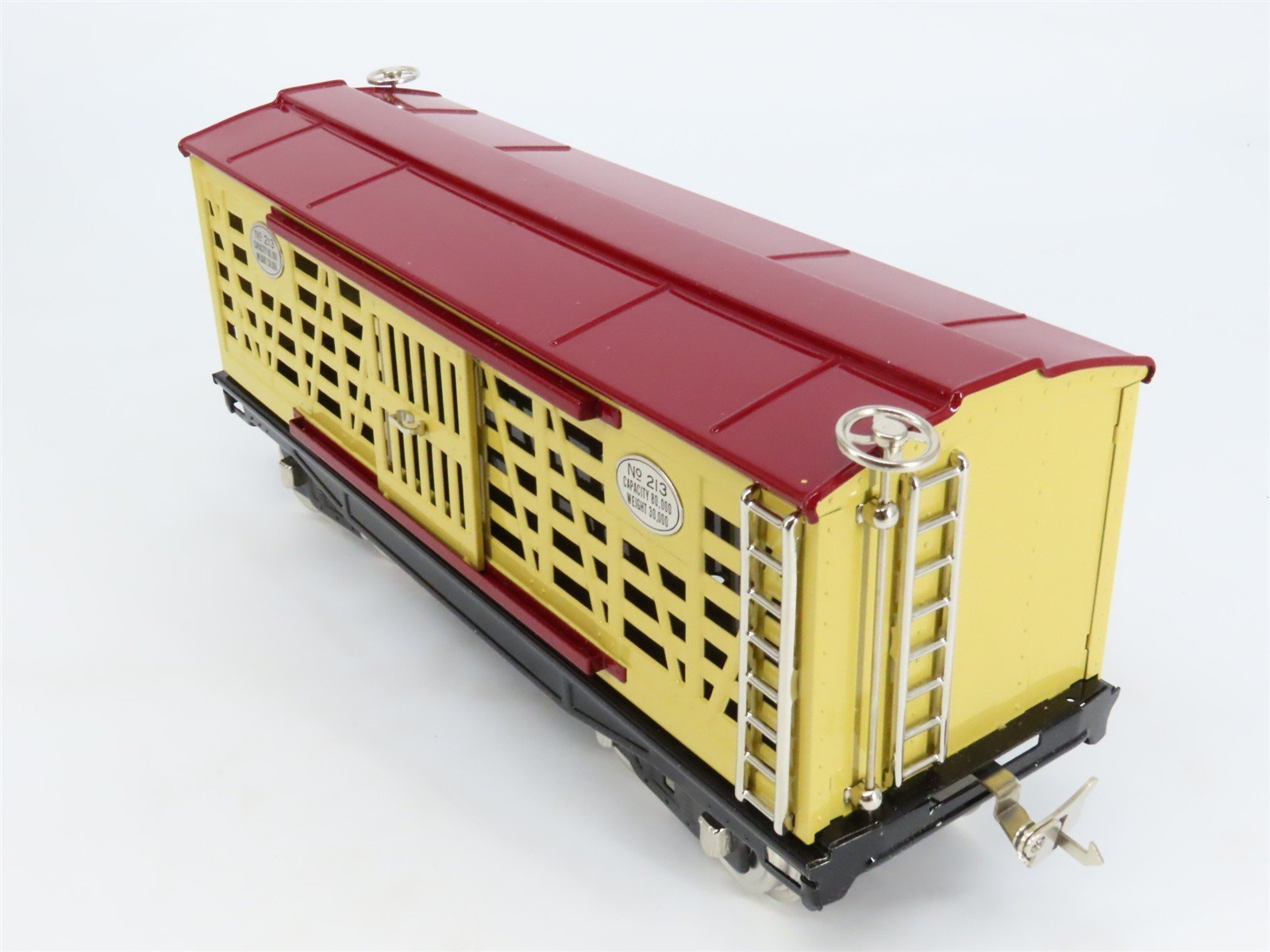 Standard Gauge MTH Tinplate #213 Yellow & Maroon Cattle/Stock Car