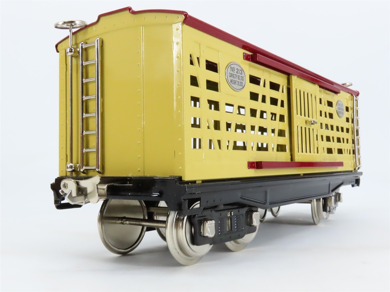 Standard Gauge MTH Tinplate #213 Yellow & Maroon Cattle/Stock Car