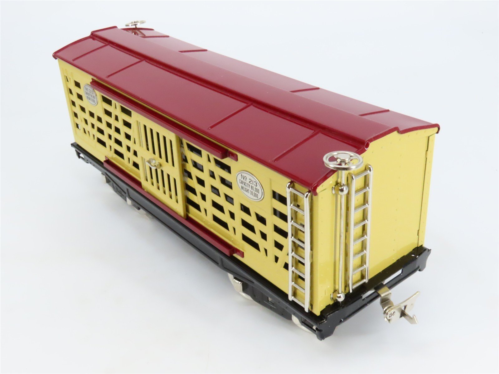 Standard Gauge MTH Tinplate #213 Yellow & Maroon Cattle/Stock Car