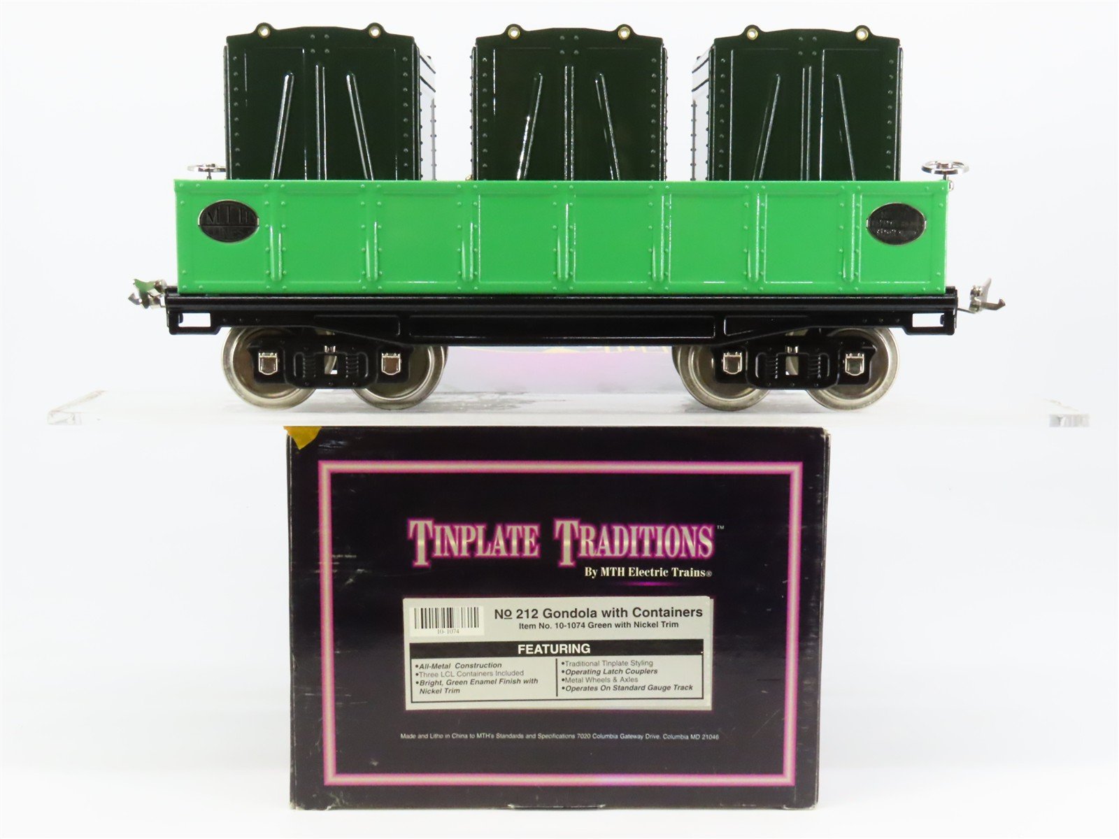 Standard Gauge MTH Tinplate 10-1074 #212 Gondola w/3 Containers