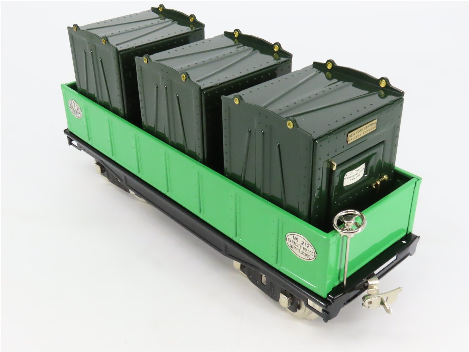 Standard Gauge MTH Tinplate 10-1074 #212 Gondola w/3 Containers