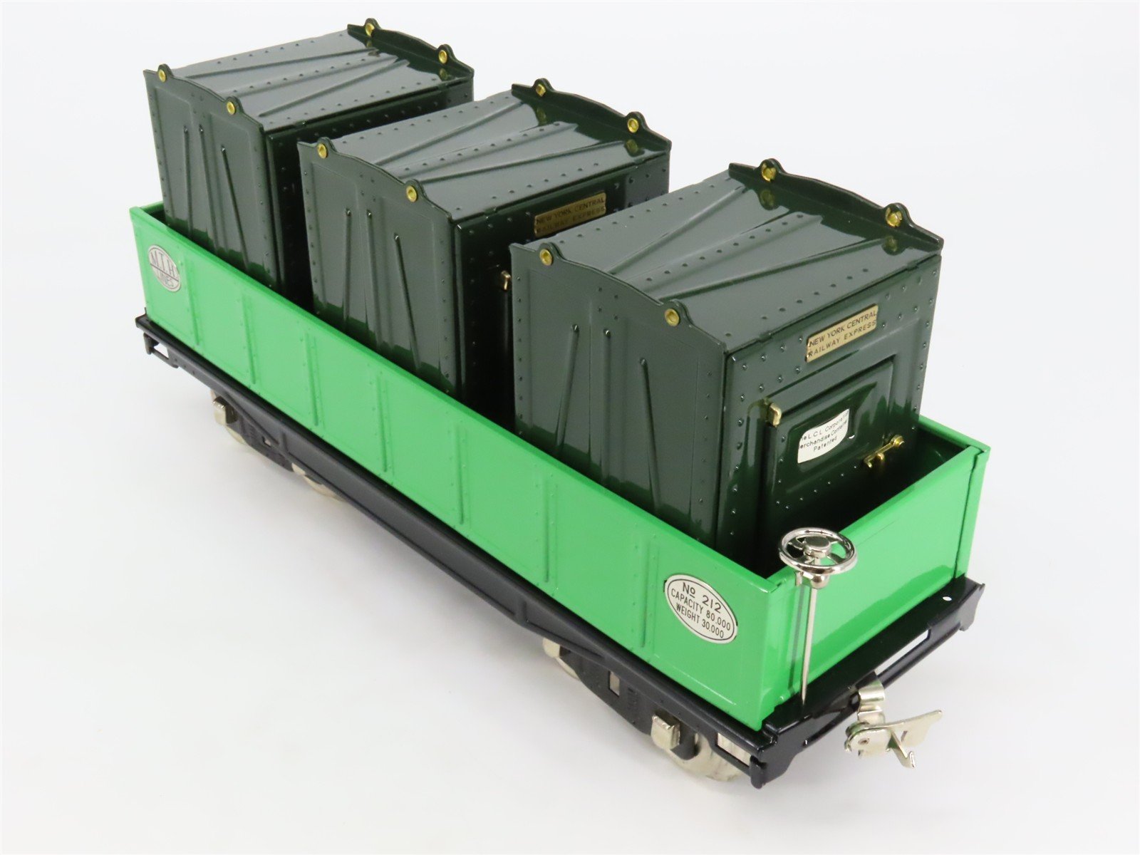 Standard Gauge MTH Tinplate 10-1074 #212 Gondola w/3 Containers