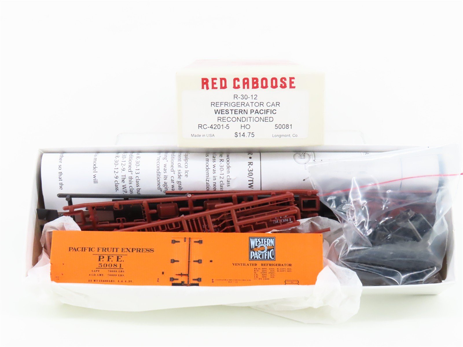HO Scale Red Caboose Kit RC-4201-5 PFE WP Western Pacific Reefer #50081
