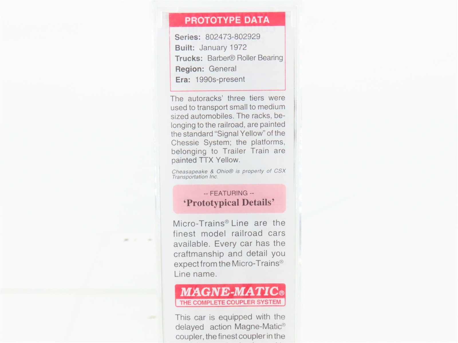 N Scale Micro-Trains MTL 11100040 ETTX C&O Chessie System 89' Auto Rack #802679