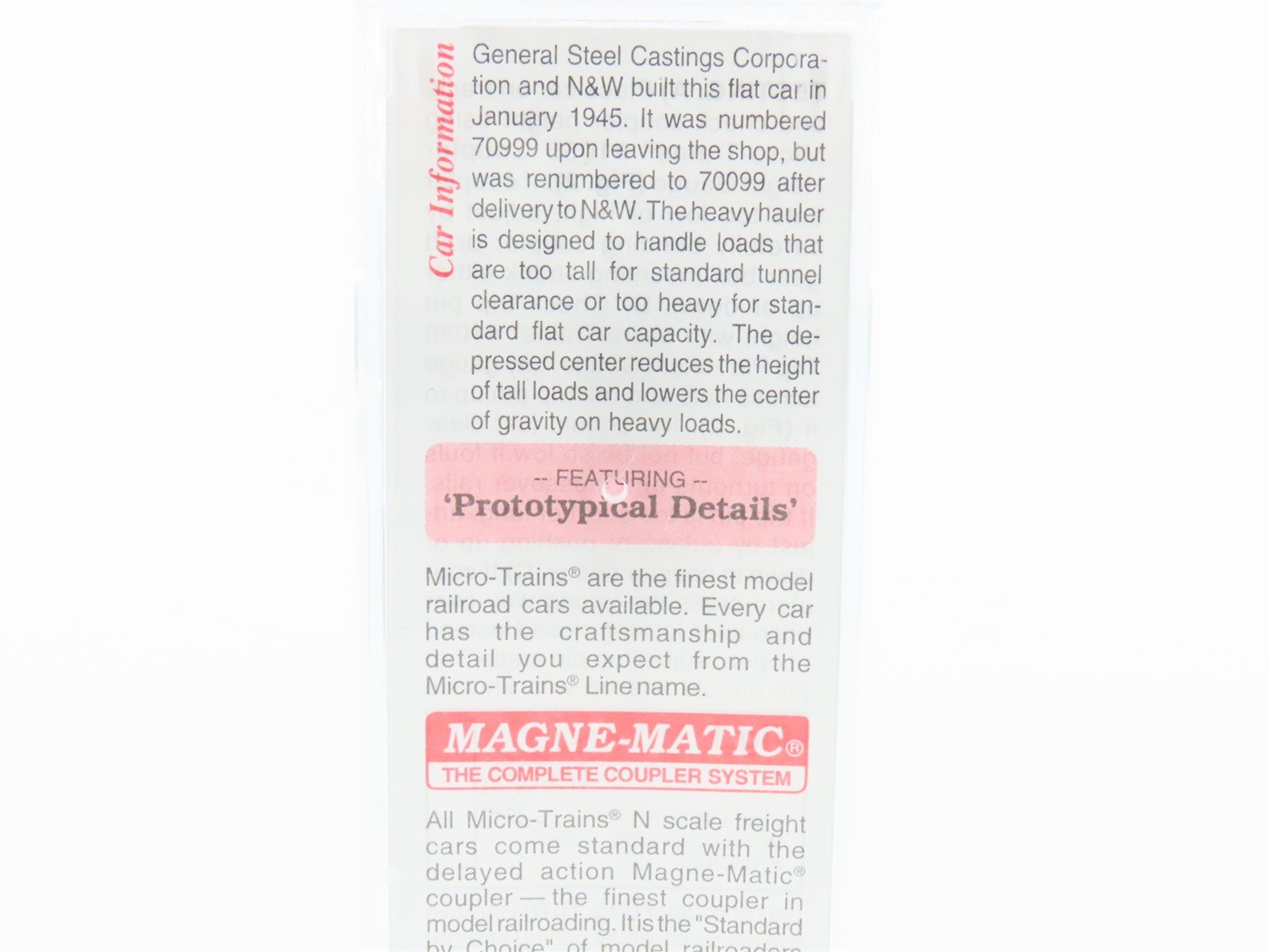 N Micro-Trains MTL 109030 N&W Norfolk & Western Depressed Center Flat Car #70099