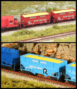Z Scale FULL THROTTLE FTCOL73 RI / ROCK 2-Bay Woodchip Hoppers w/ Load - Set #1