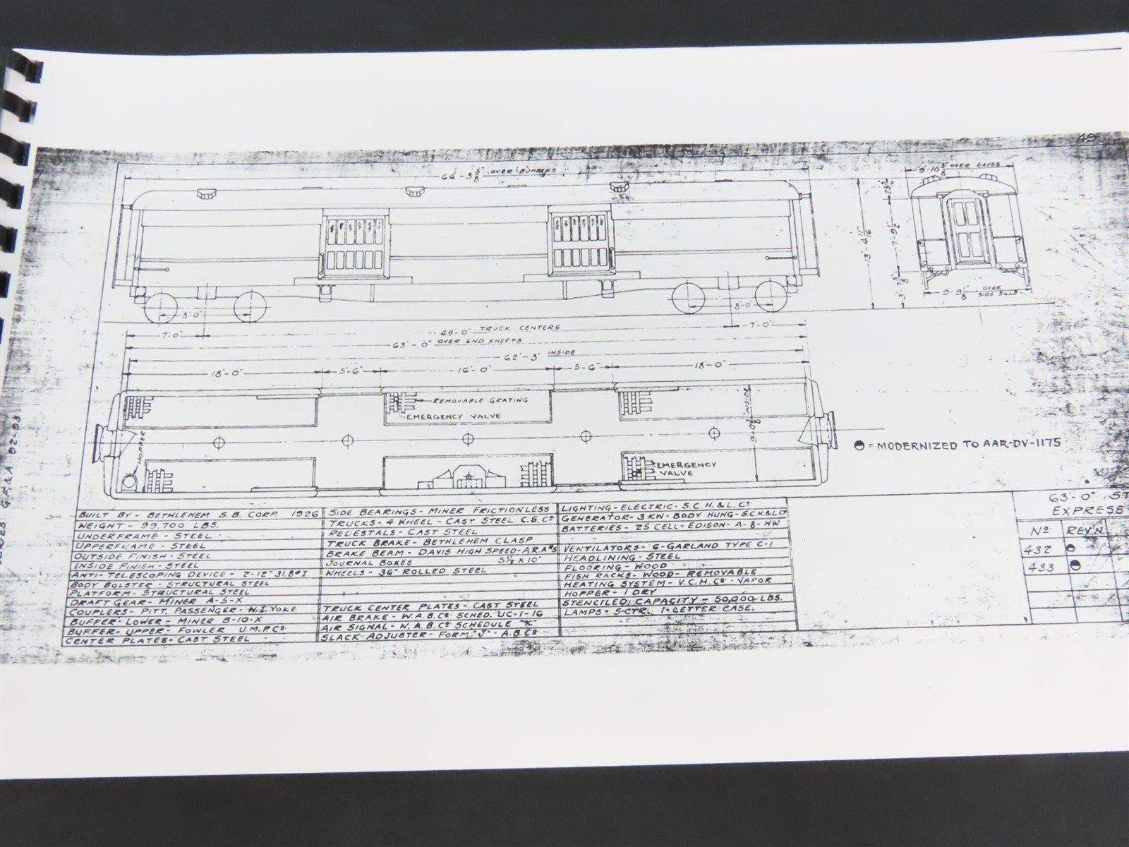 Seaboard Air Line Railway Diagrams of Passenger Cars - Spiral Bound Photocopies