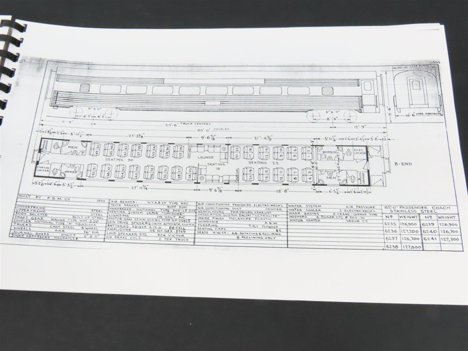 Seaboard Air Line Railway Diagrams of Passenger Cars - Spiral Bound Photocopies
