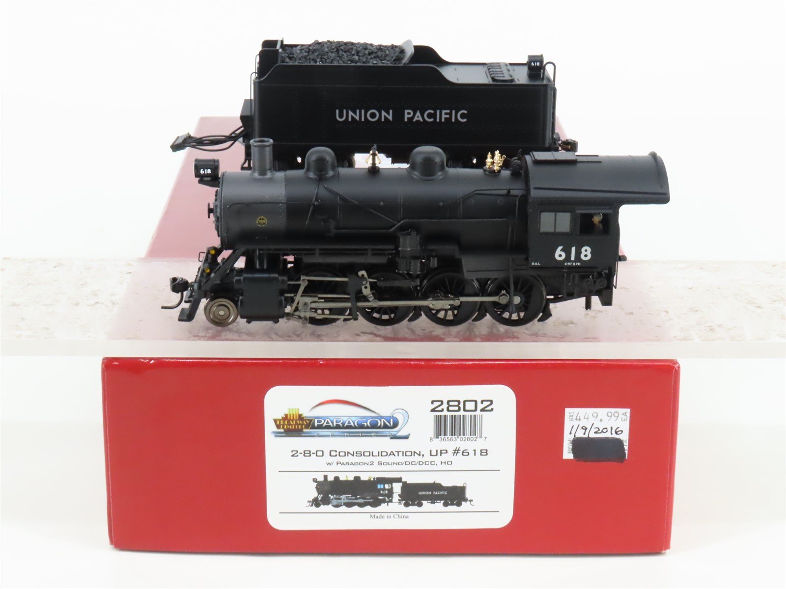 HO Scale Broadway Limited BLI 2802 UP Railway 2-8-0 Steam Loco #618 w/ Paragon2