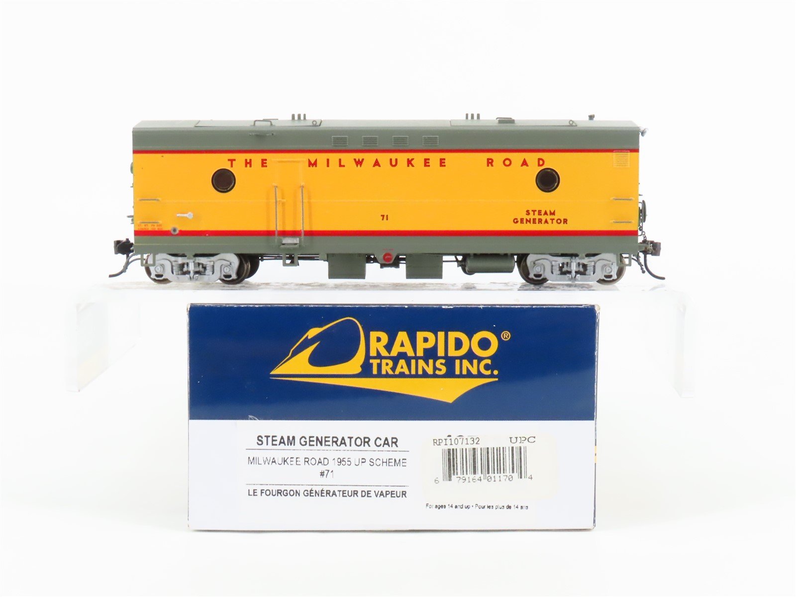 HO Scale Rapido 107132 MILW Milwaukee Road UP Scheme Steam Generator Car #71