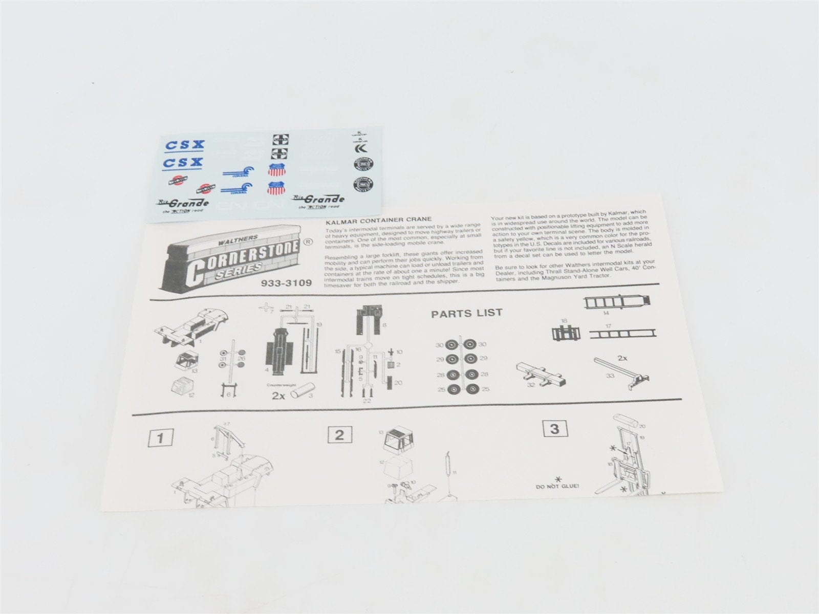 HO Scale Walthers Cornerstone 933-3109 Kalmar Container Crane Kit
