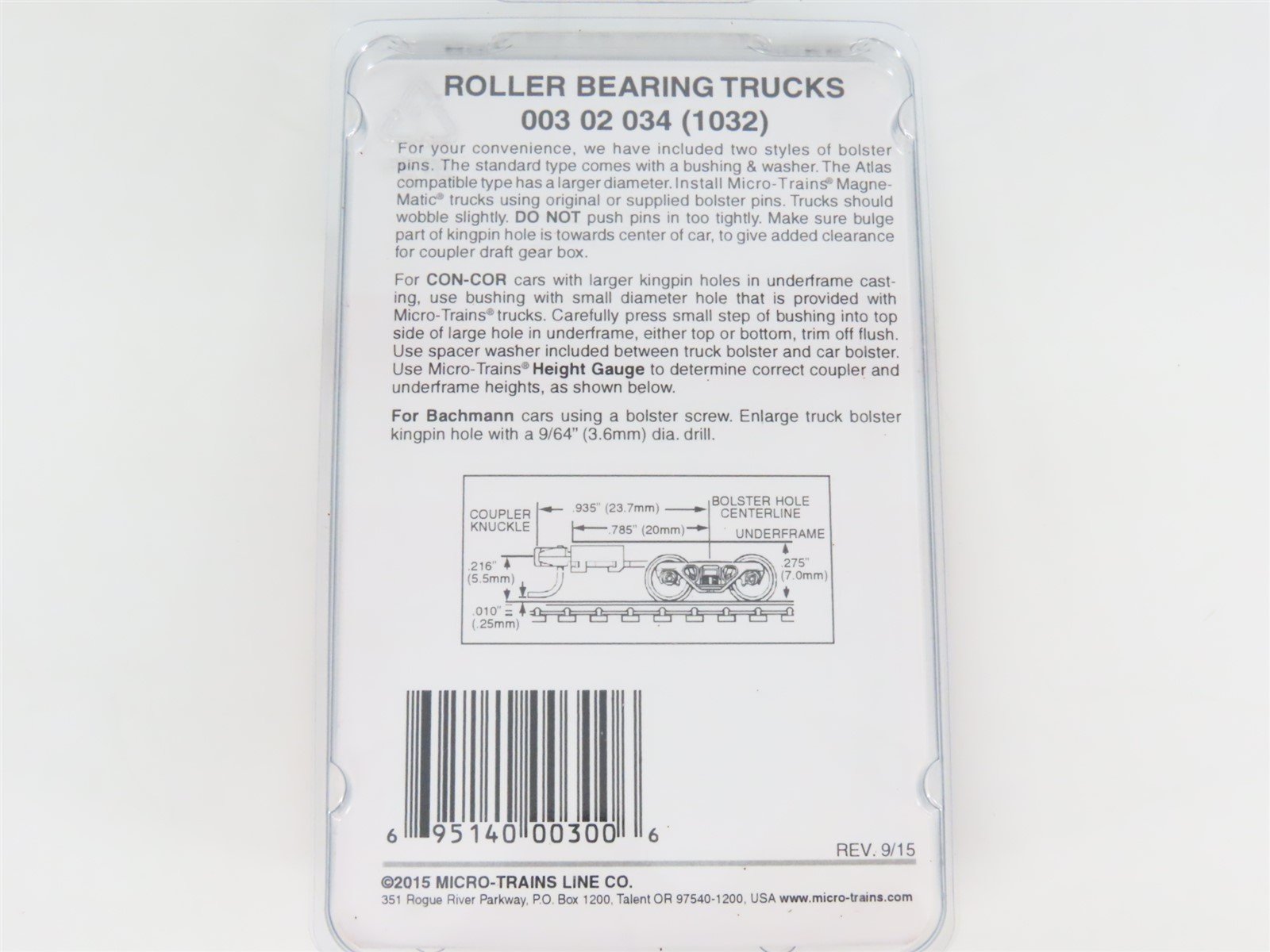 N Micro-Trains MTL 00302034 (1032) Roller Bearing Trucks w/ Couplers - 1 Pair