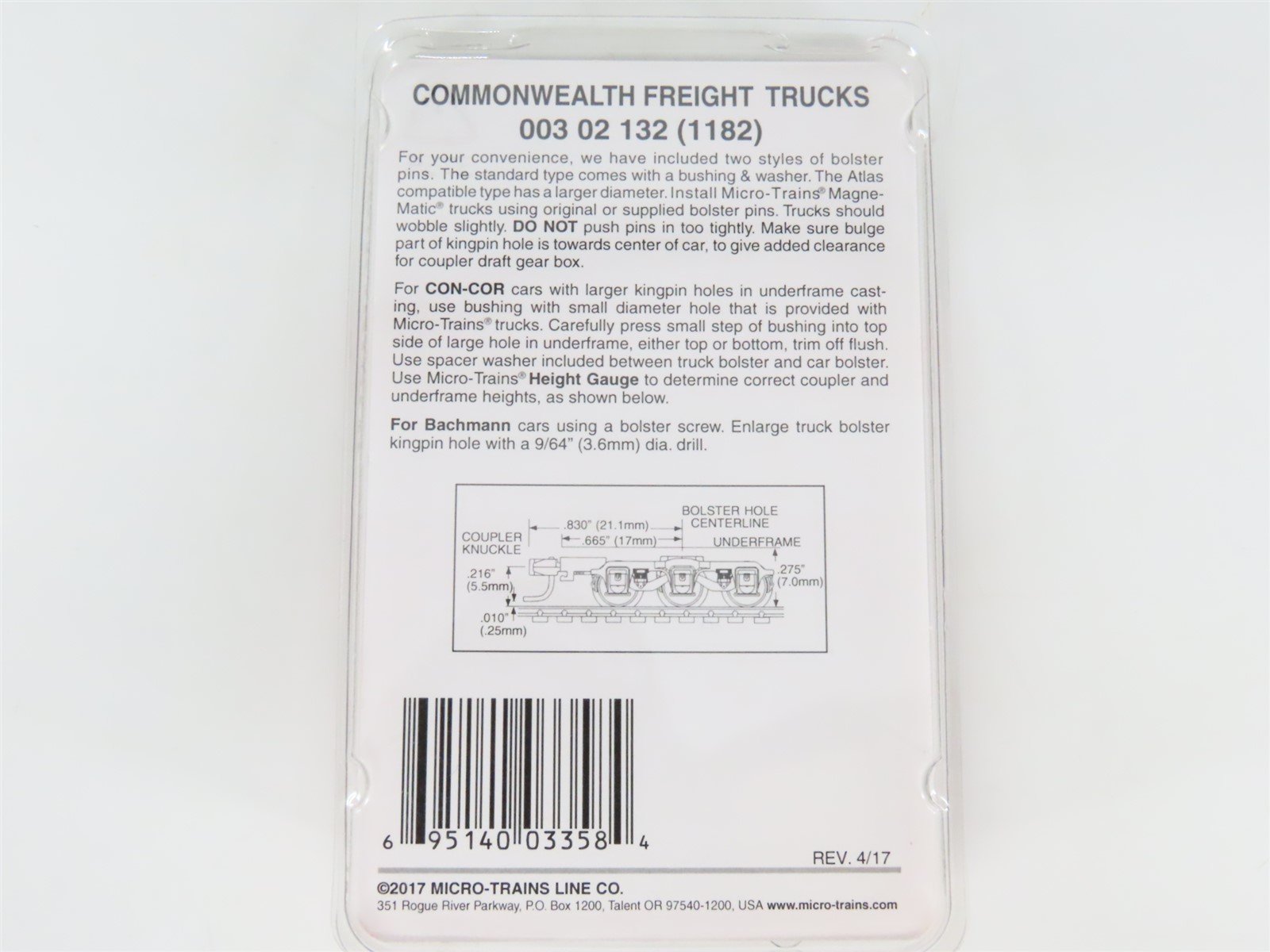 N Micro-Trains MTL 00302132 (1182) Commonwealth 6-Wheel Trucks/Couplers - 1 Pair