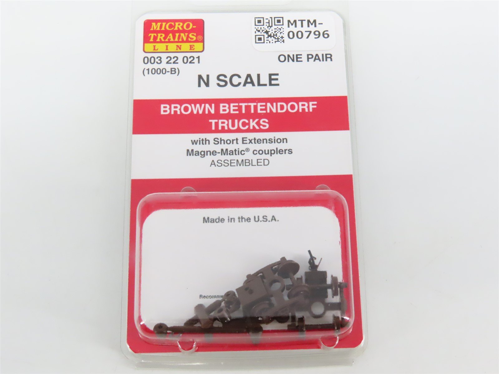 N Micro-Trains MTL 00322021 (1000-B) Brown Bettendorf Trucks w/Couplers - 1 Pair