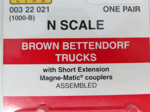 N Micro-Trains MTL 00322021 (1000-B) Brown Bettendorf Trucks w/Couplers - 1 Pair