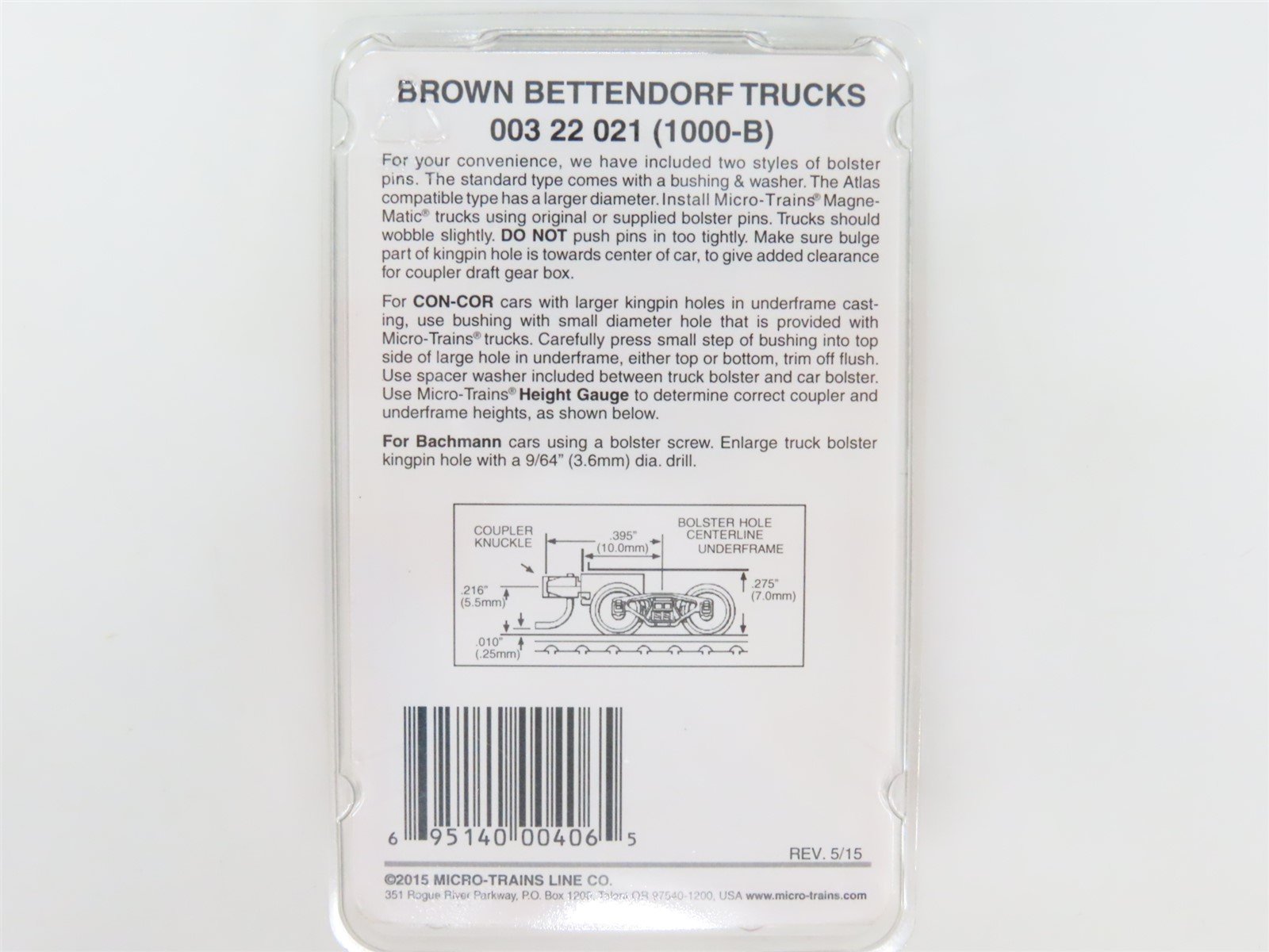 N Micro-Trains MTL 00322021 (1000-B) Brown Bettendorf Trucks w/Couplers - 1 Pair