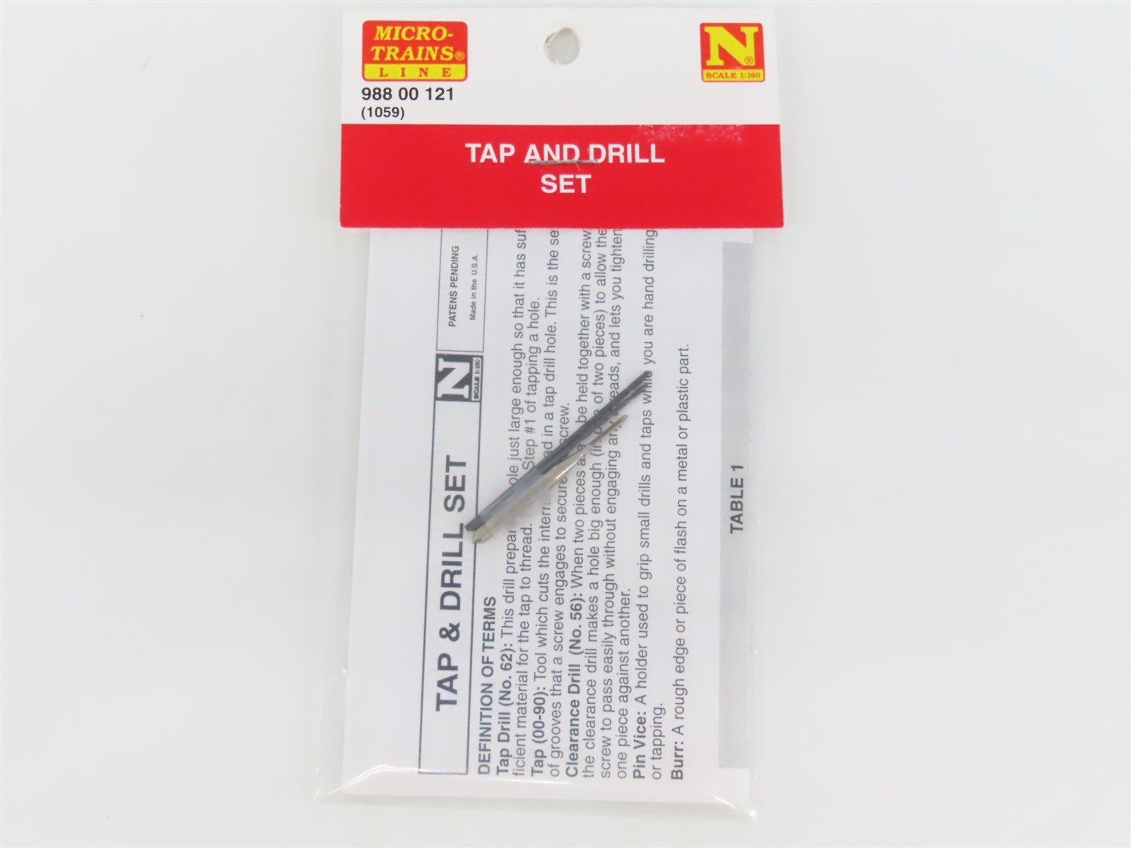 N Scale Micro-Trains MTL 98800121 (1059) Tap & Drill Bit Set