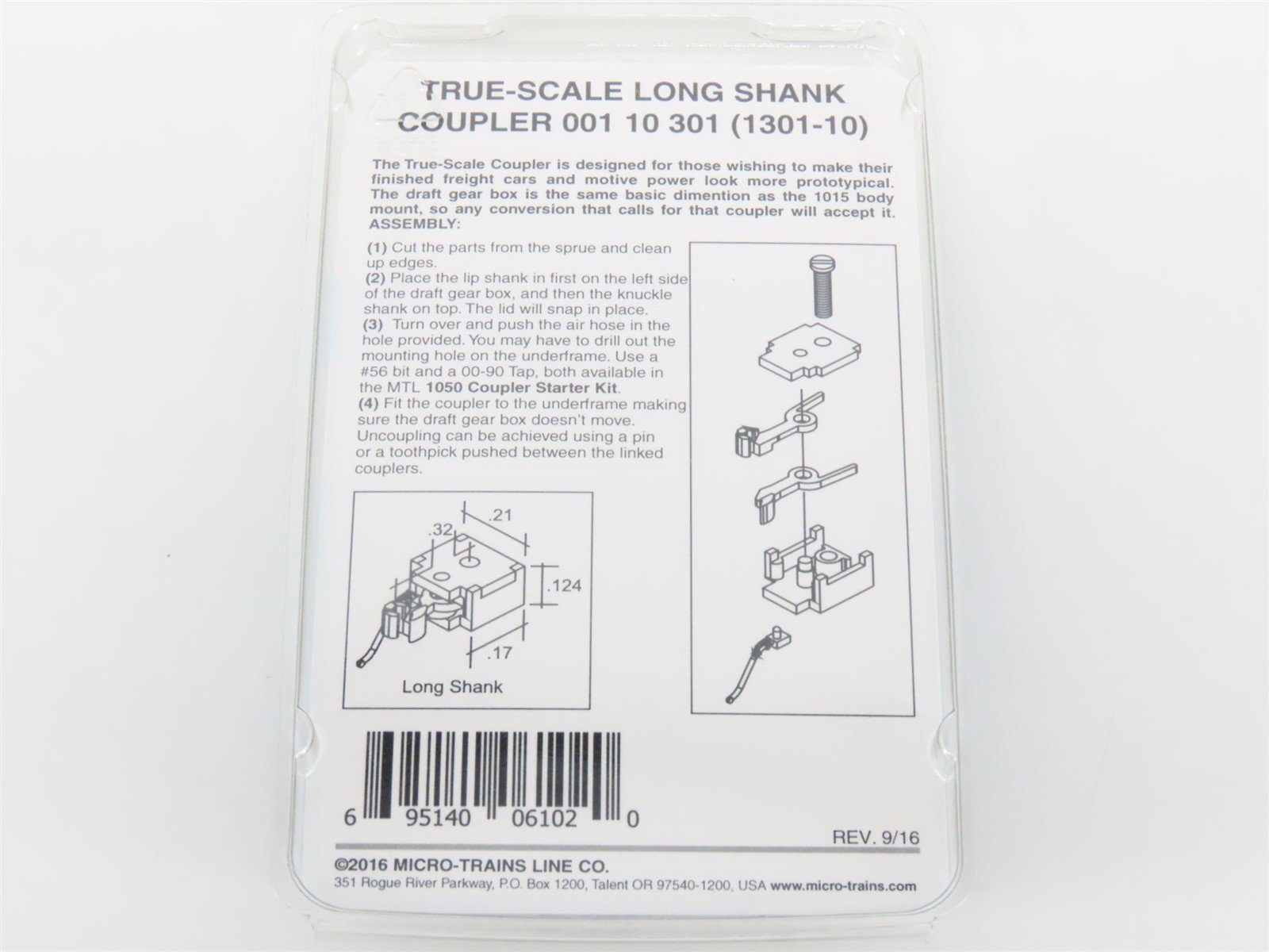 N Micro-Trains MTL 00110301 (1301-10) True-Scale Long Shank Coupler - 10 Pair