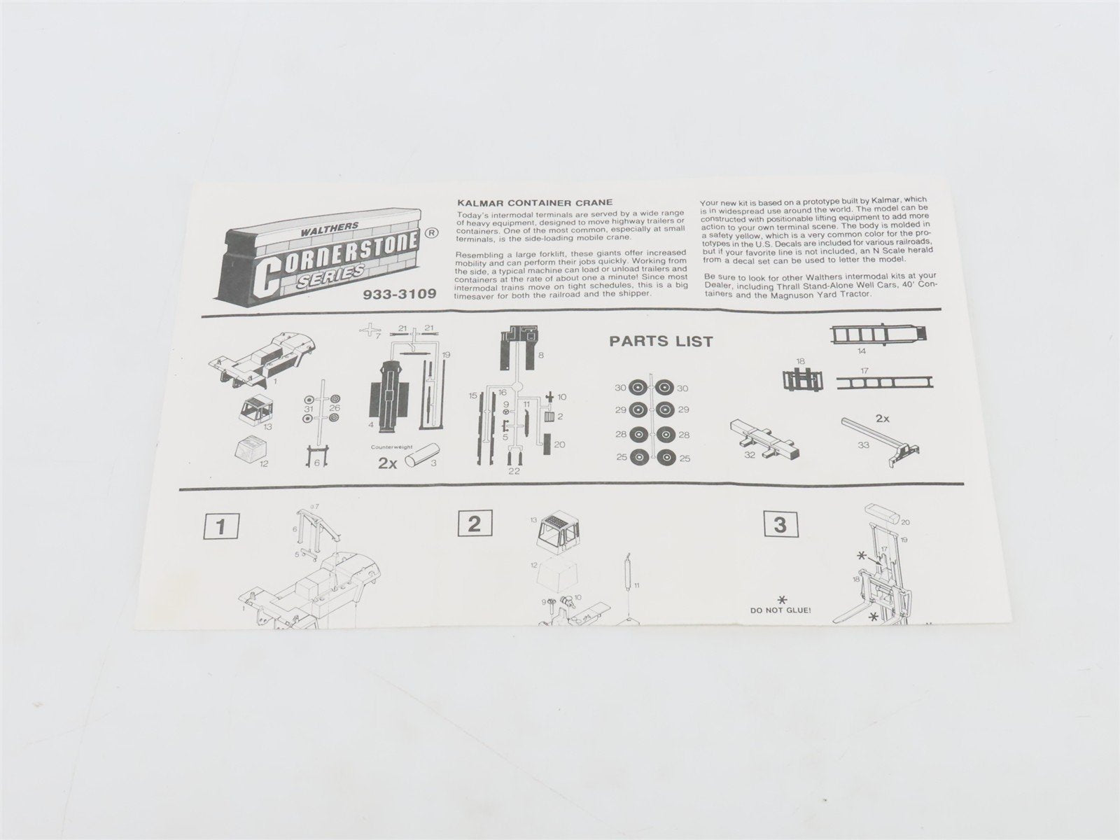 HO 1/87 Scale Walthers Cornerstone Kit 933-3109 Kalmar Container Crane