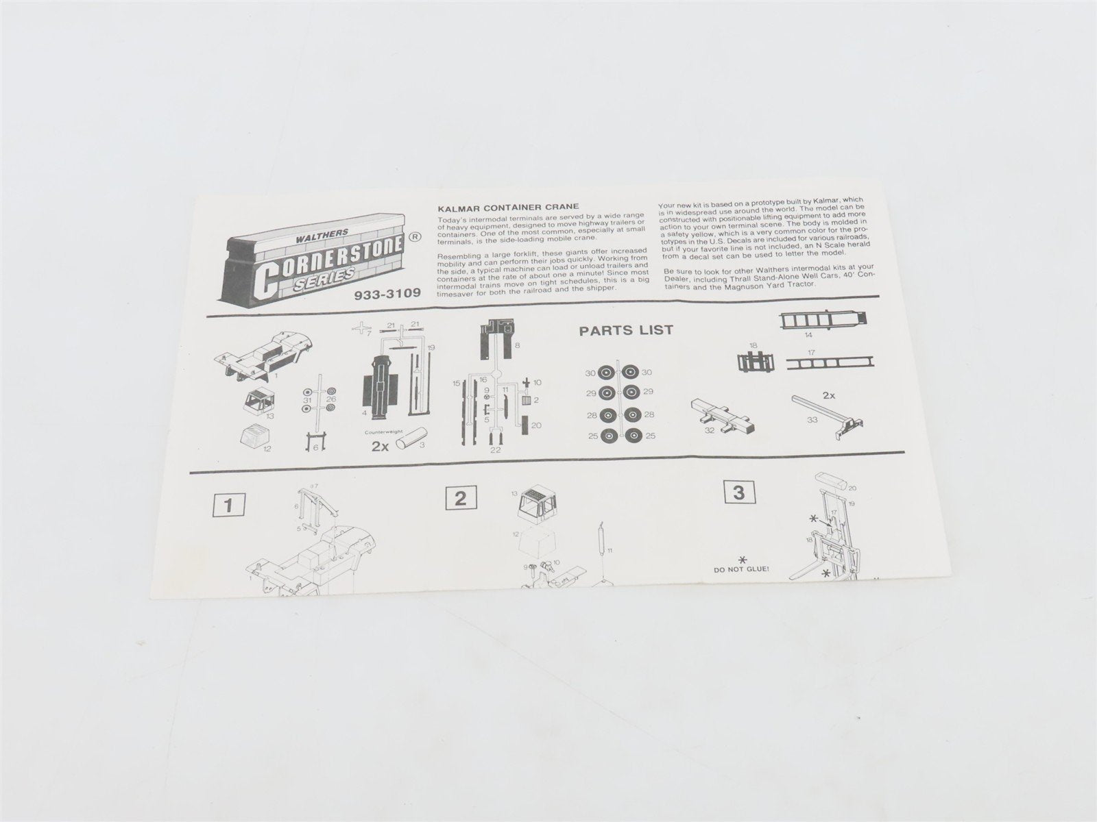 HO 1/87 Scale Walthers Cornerstone Kit 933-3109 Kalmar Container Crane