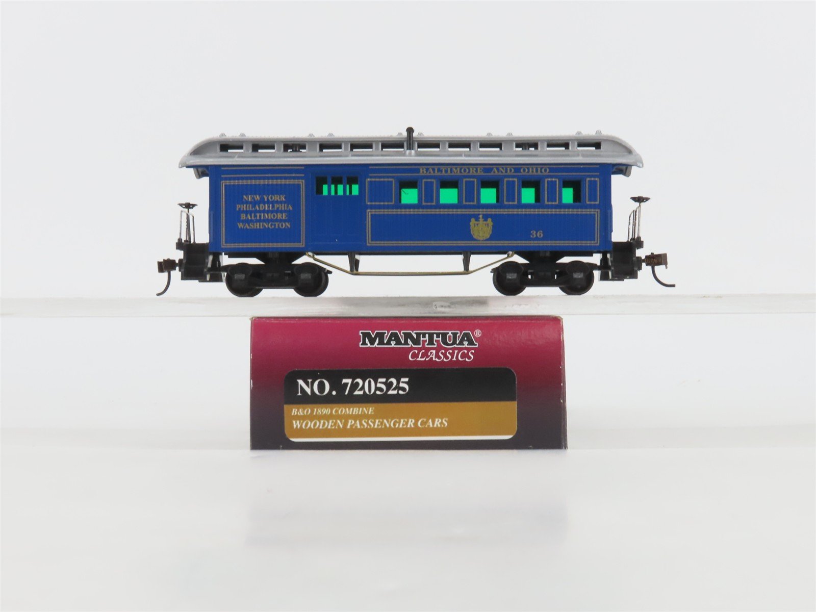HO Mantua Classics 720525 B&O Baltimore & Ohio 1890 Combine Wooden Passenger #36