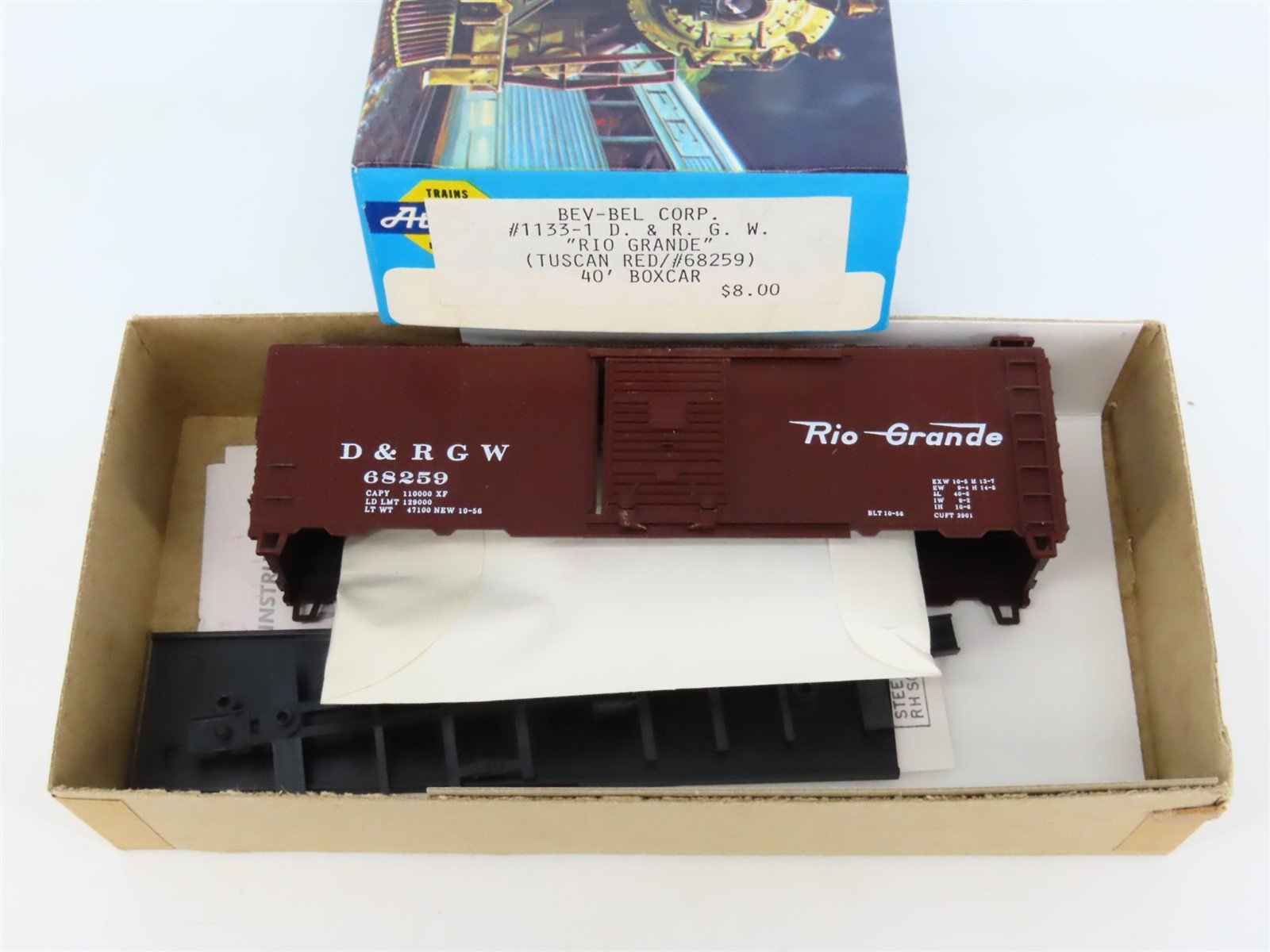 HO Scale Athearn Bev-Bel Kit #1133-1 D&RGW Rio Grande 40' Box Car #68259