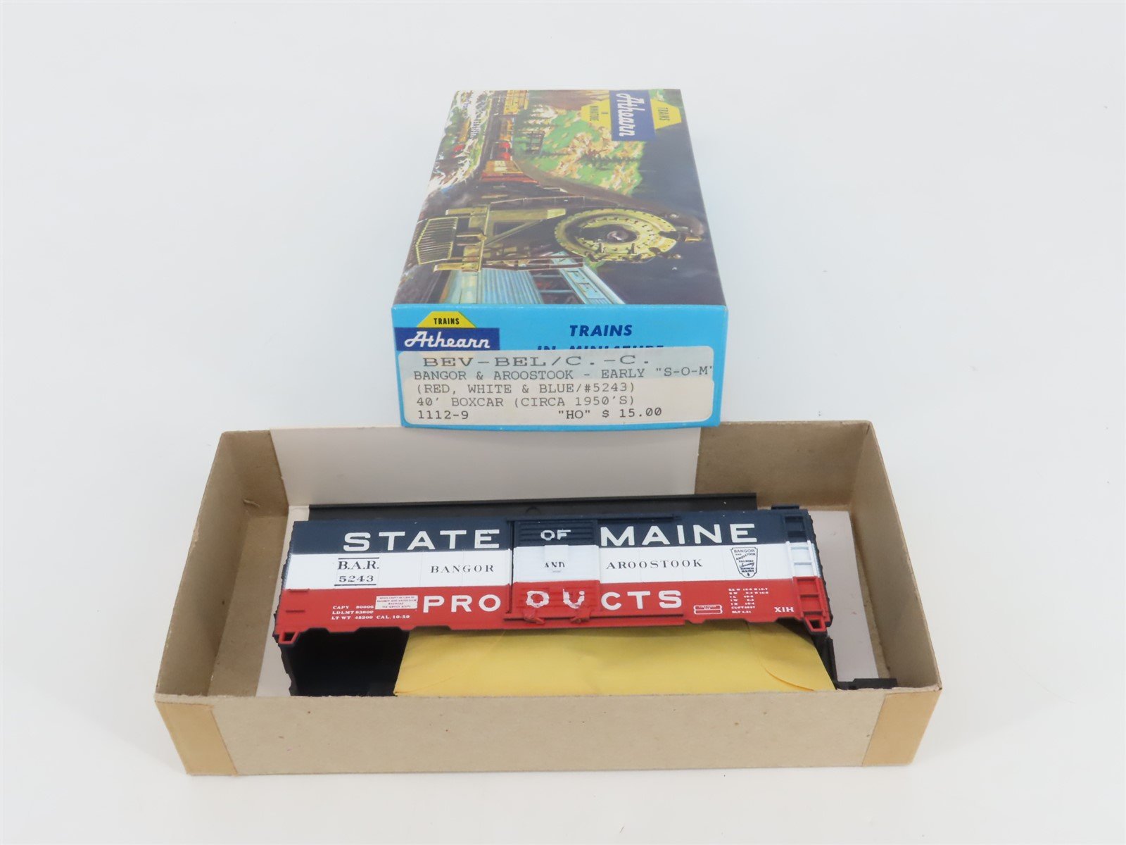 HO Scale Athearn Bev-Bel Kit #1112-9 BAR Bangor & Aroostook 40' Box Car #5243