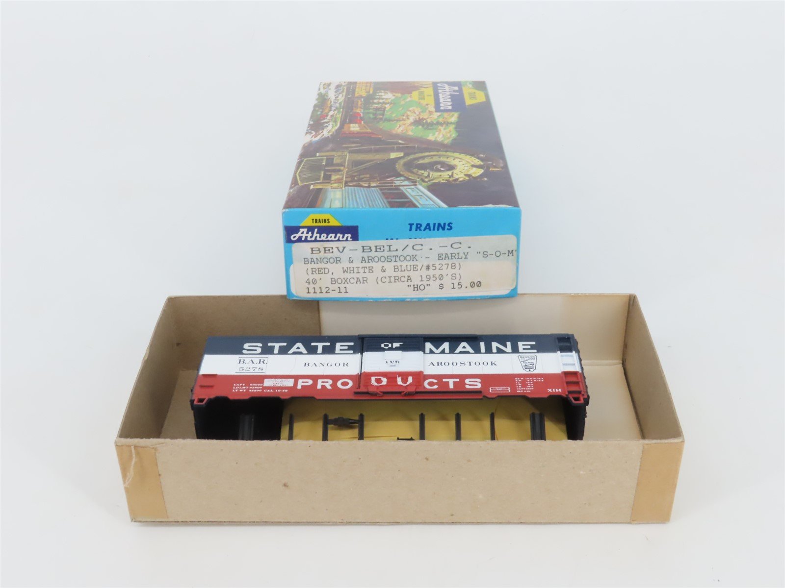HO Scale Athearn Bev-Bel Kit #1112-11 BAR Bangor & Aroostook 40' Box Car #5278