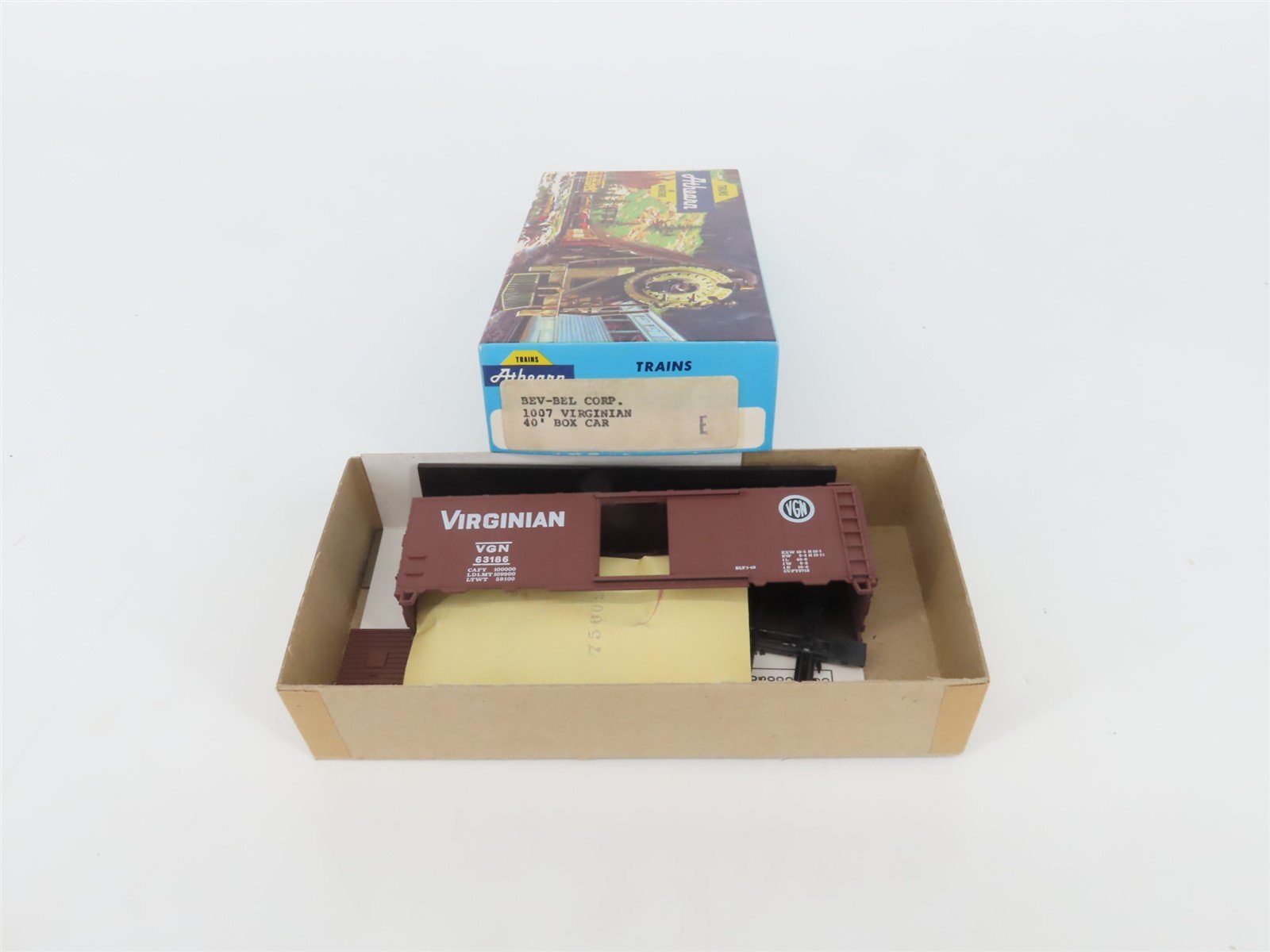 HO Scale Athearn Bev-Bel Kit #1007 VGN Virginian 40' Single Door Box Car #63186