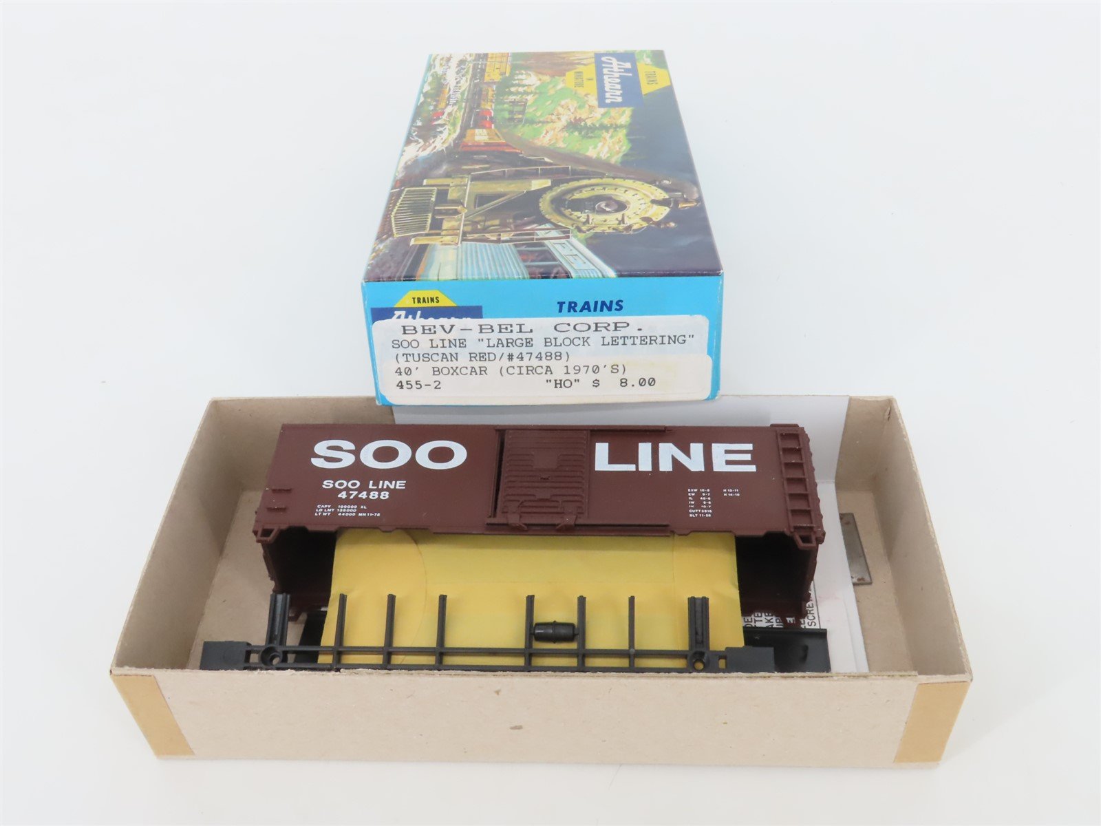 HO Scale Athearn Bev-Bel Kit #455-2 SOO Line 40' Single Door Box Car #47488