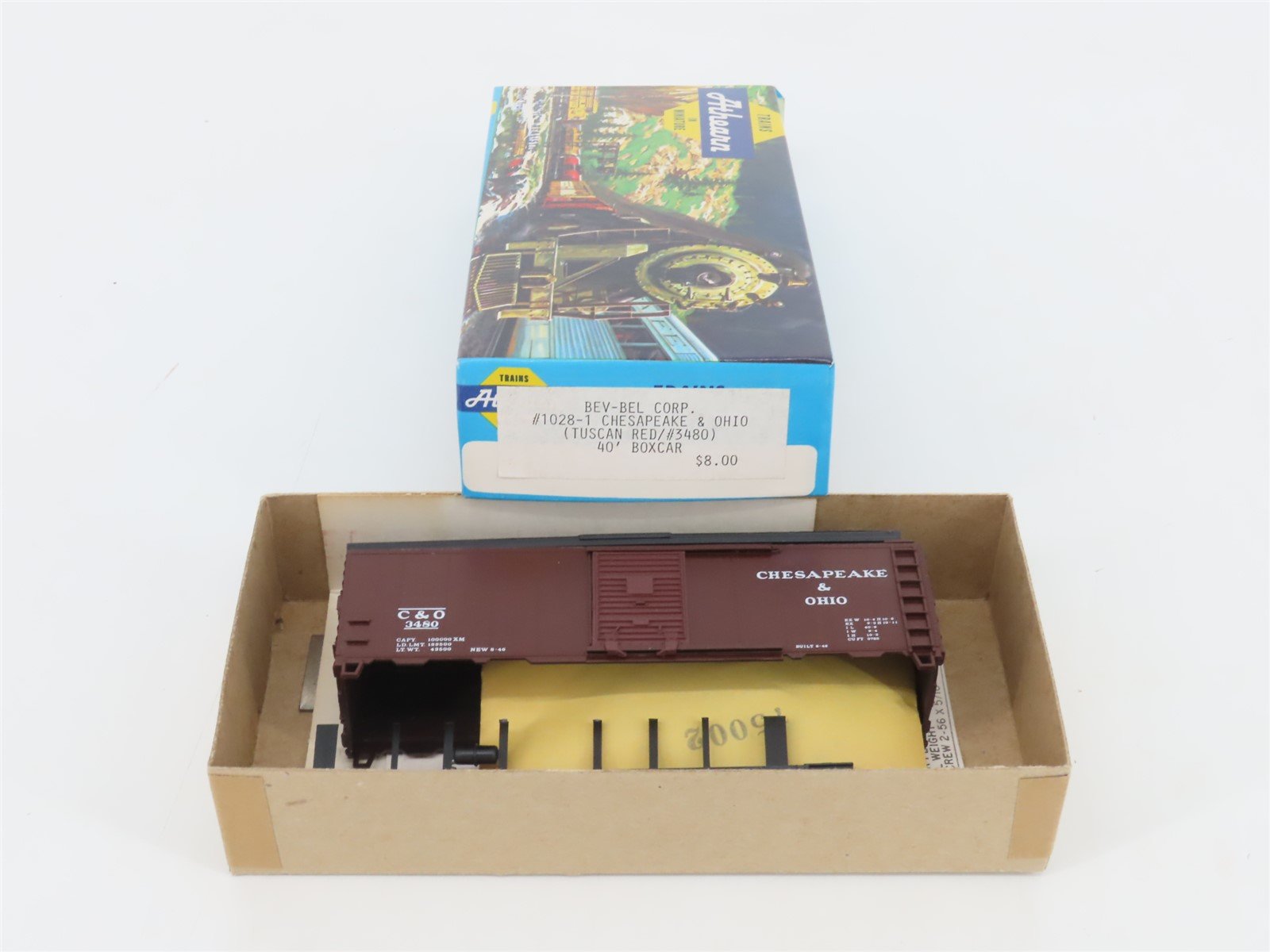 HO Scale Athearn Bev-Bel Kit #1028-1 C&O Chesapeake & Ohio 40' Box Car #3480