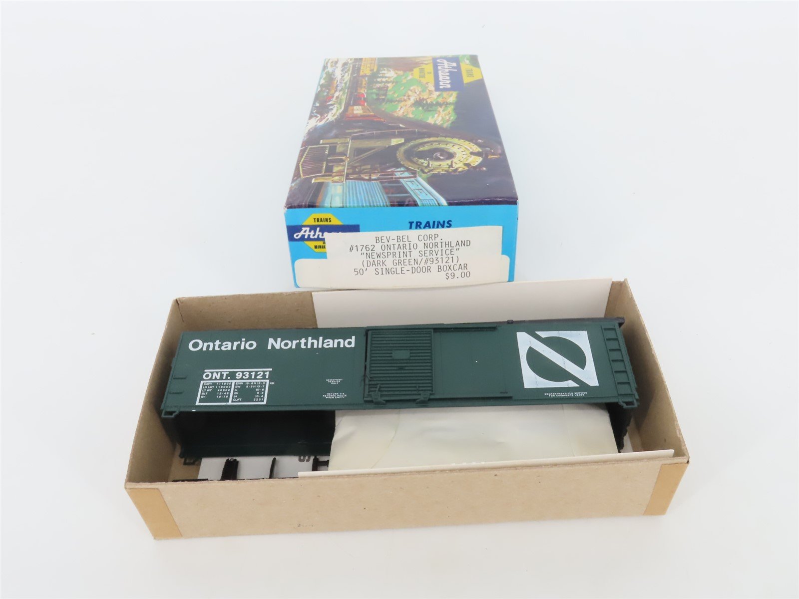 HO Scale Athearn Bev-Bel Kit #1762 ONT Ontario Northland 50' Box Car #93121