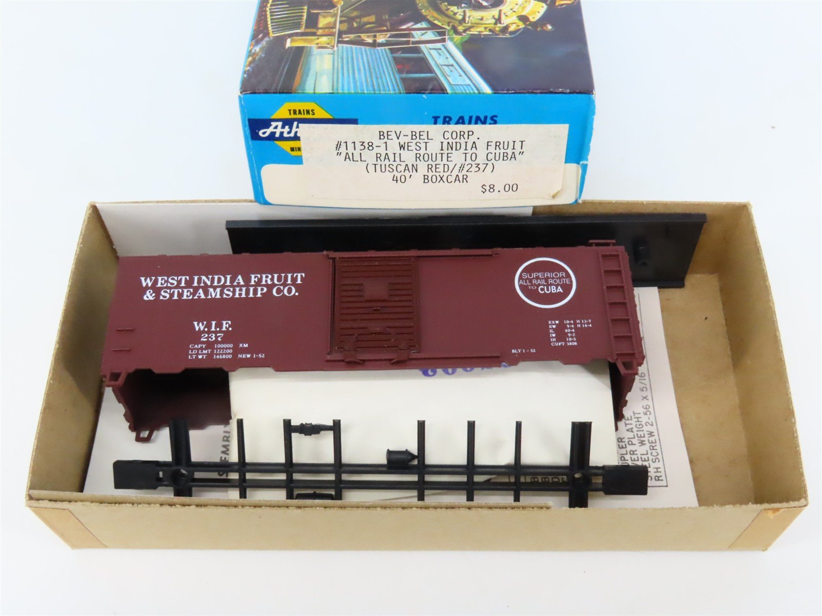 HO Scale Athearn Bev-Bel Kit #1138-1 WIF West India Fruit 40' Box Car #237