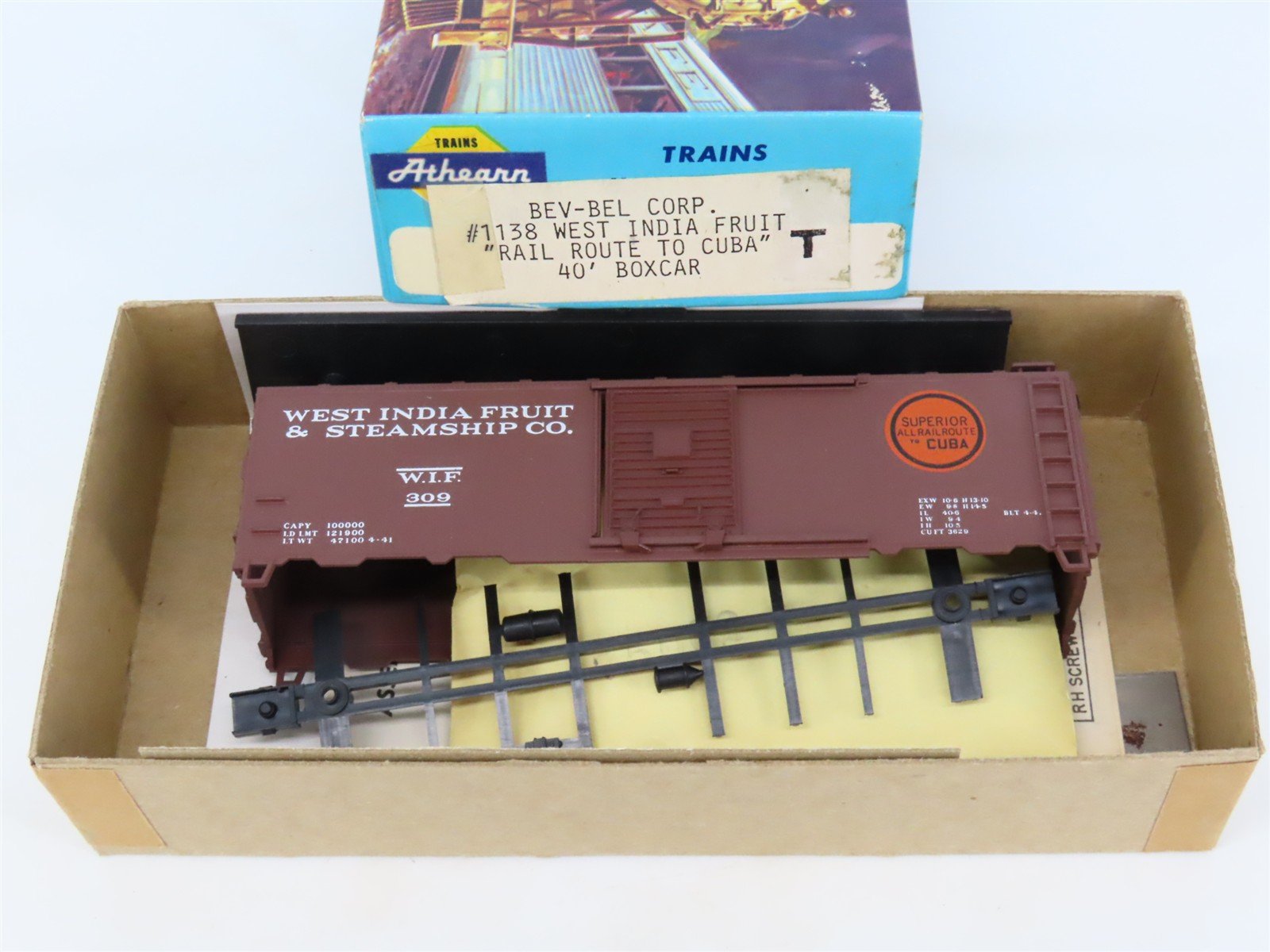 HO Scale Athearn Bev-Bel Kit #1138 WIF West India Fruit 40' Box Car #309